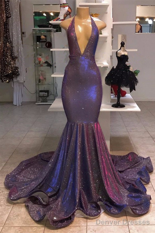 Sexy Deep V-neck Chiffon Mermaid Prom Dress Sequins Long Main image