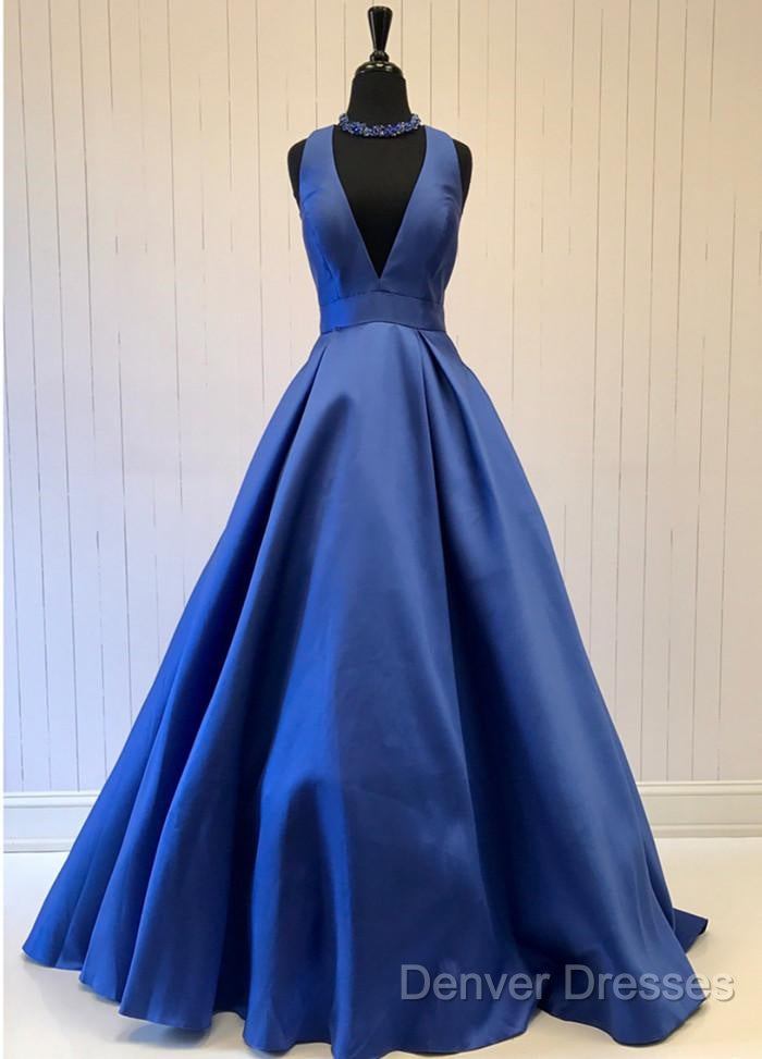 Sexy Deep V-Neck Long Satin Bow Back Evening Dress Floor Length Prom Gowns Secondary image