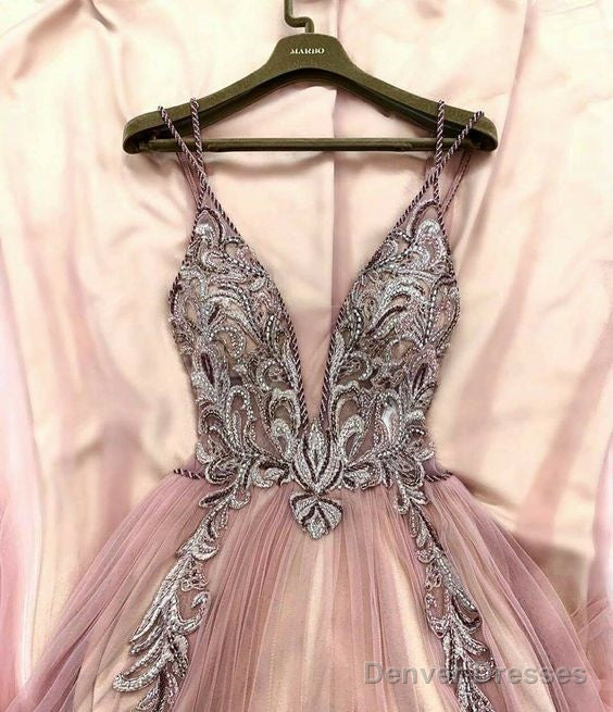 Sexy Deep V Neck Pink Prom Dresses Main image