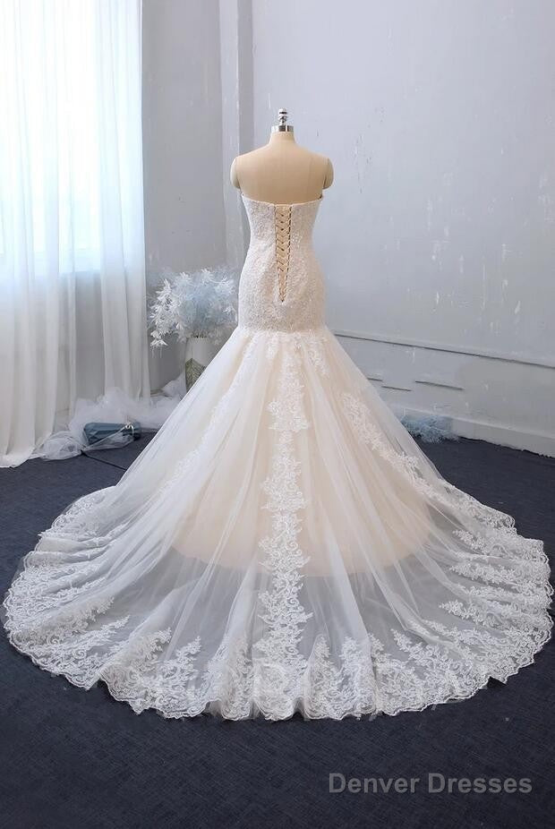 Sexy Floor Length Mermaid Lace Sequins Ivory Wedding Gowns