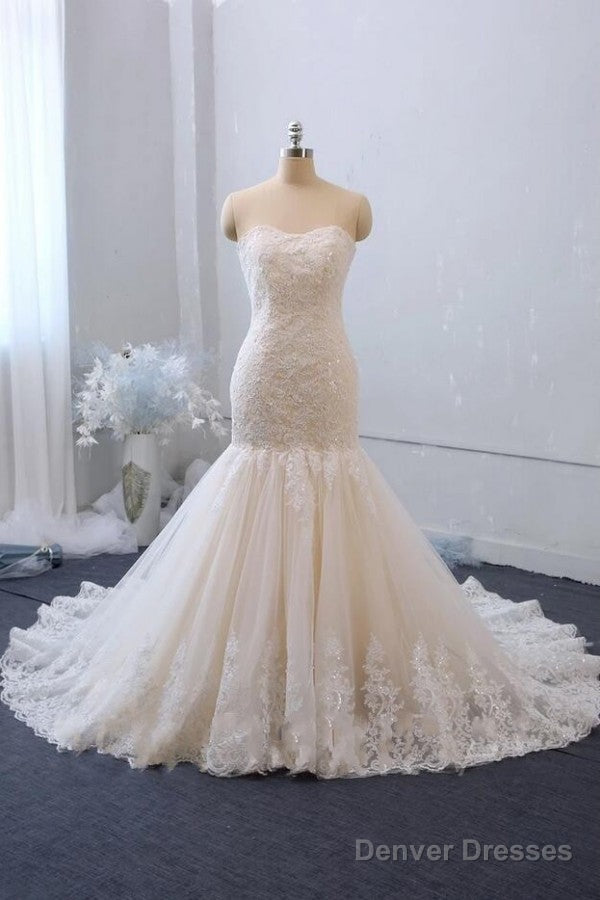 Sexy Floor Length Mermaid Lace Sequins Ivory Wedding Gowns