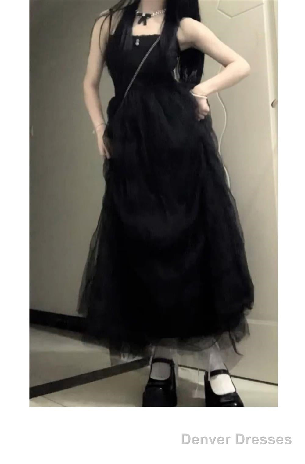 Sexy French A Line Spaghetti Straps Christmas Dress Black Birthday Dresses Birthday Outfits