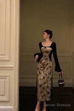 Sexy French A Line Square Neckline Velvet Black Prom Dresses Birthday Outfits Evening Gown