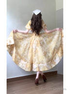 Sexy French A Line Square Neckline Yellow Holiday Dress Floral Birthday Dresses Birthday Outfits
