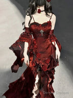 Sexy French High Low Spaghetti Straps Christmas Dress Burgundy Birthday Dresses Birthday Outfits