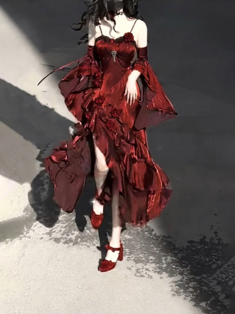 Sexy French High Low Spaghetti Straps Christmas Dress Burgundy Birthday Dress Birthday Outfits