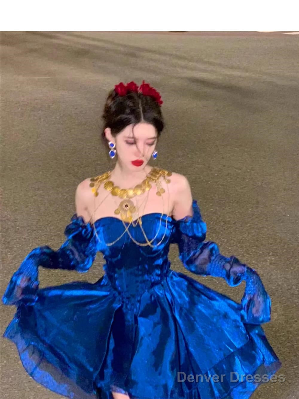 Sexy French High Low Sweetheart Christmas Dress Royal Blue Birthday Dresses Birthday Outfits