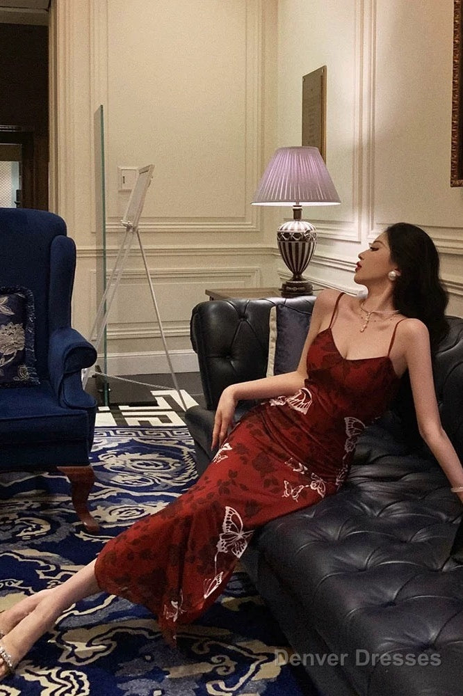 Sexy French Mermaid Spaghetti Straps Burgundy Prom Dresses Birthday Outfits Evening Gown