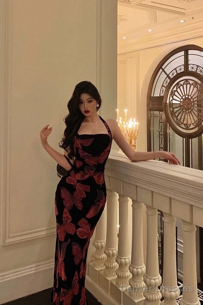 Sexy French Sheath Halter Floral Prom Dresses Birthday Outfits Evening Gown Secondary image