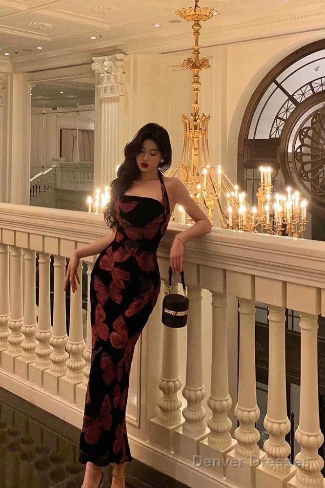 Sexy French Sheath Halter Floral Prom Dresses Birthday Outfits Evening Gown Main image