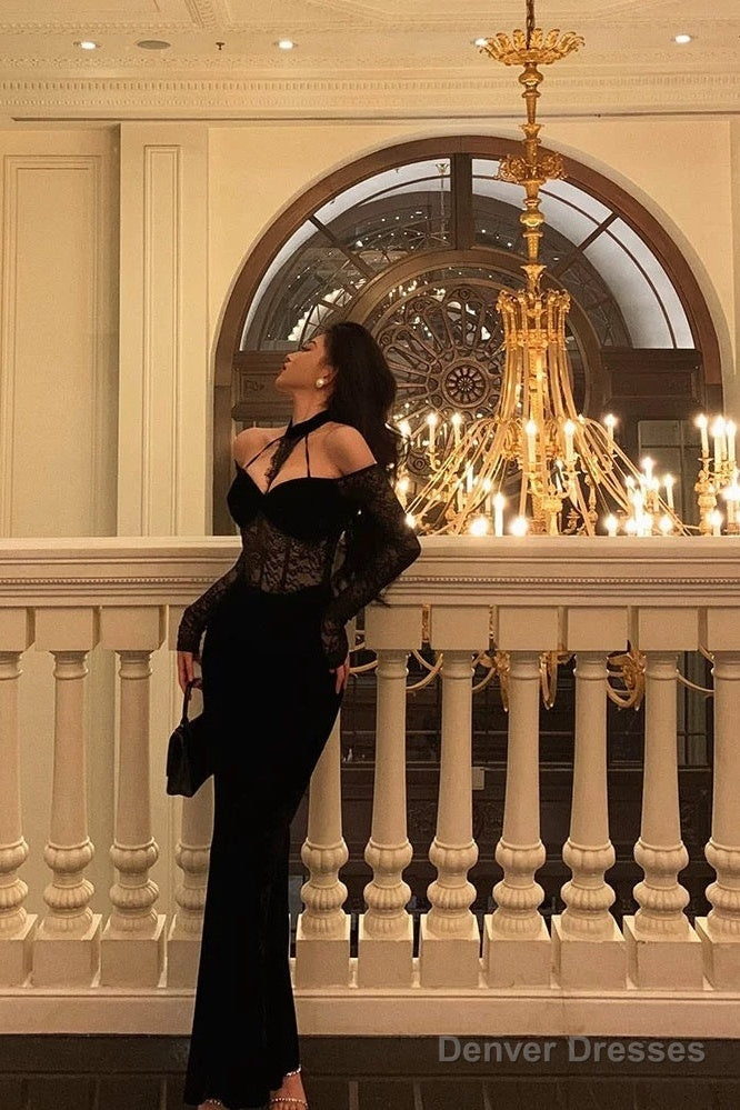 Sexy French Sheath Off The Shoulder Black Lace Prom Dresses Birthday Outfits Evening Gown Main image