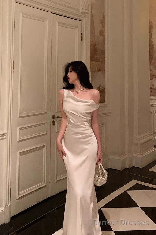 Sexy French Sheath One Shoulder White Prom Dresses Birthday Outfits Evening Gown Main image