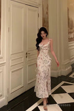 Sexy French Sheath Square Neckline Floral Pink Prom Dresses Birthday Outfits Evening Gown