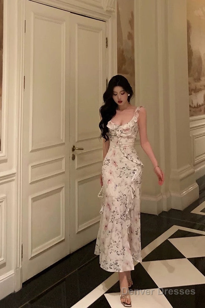 Sexy French Sheath Square Neckline Floral Pink Prom Dresses Birthday Outfits Evening Gown Main image