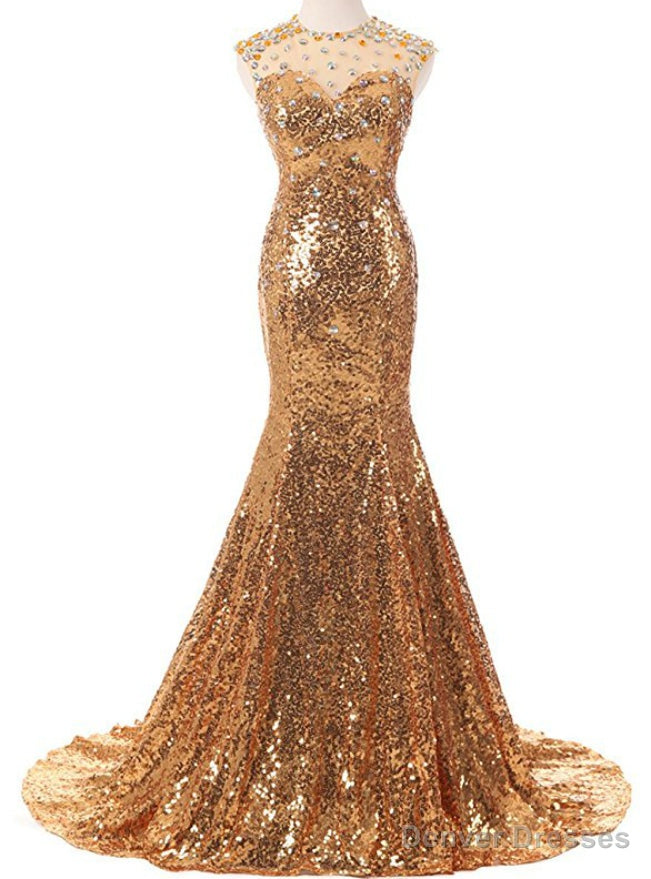 Sexy Gold Mermaid Sequins With Crystal Prom Dress Main image