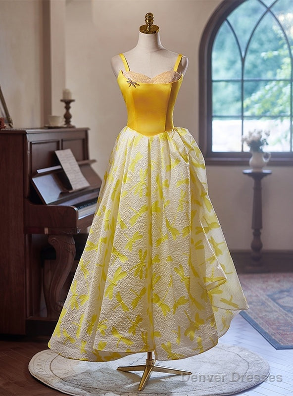 Sexy Gold Print Straps Prom Dress Main image