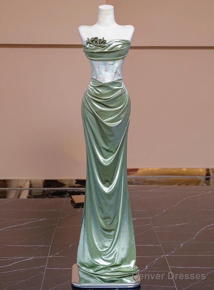 Sexy Green Mermaid Strapless Pleats Prom Dress Main image