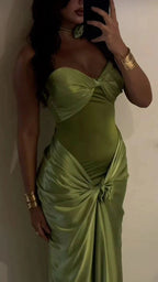 Sexy Green Strapless Mermaid Formal Dress Sweetheart  Evening Dress Elegant Satin Long Prom Dress