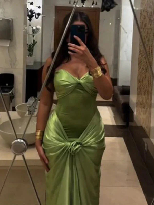 Sexy Green Strapless Mermaid Formal Dress Sweetheart  Evening Dress Elegant Satin Long Prom Dress