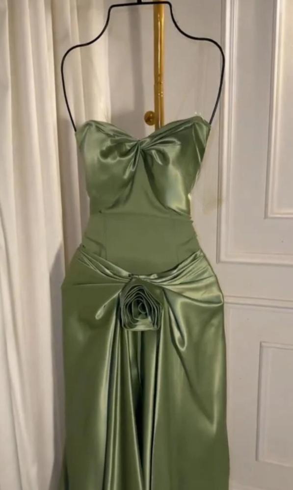 Sexy Green Strapless Mermaid Formal Dress Sweetheart  Evening Dress Elegant Satin Long Prom Dress