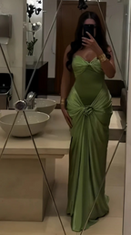 Sexy Green Strapless Mermaid Formal Dress Sweetheart  Evening Dress Elegant Satin Long Prom Dress