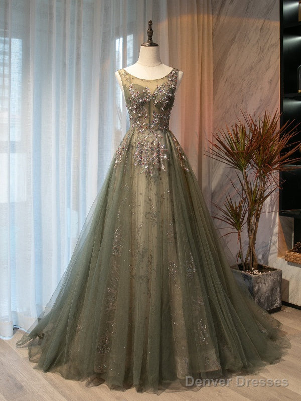 Sexy Green Tulle Sequins Beading Prom Dress Main image