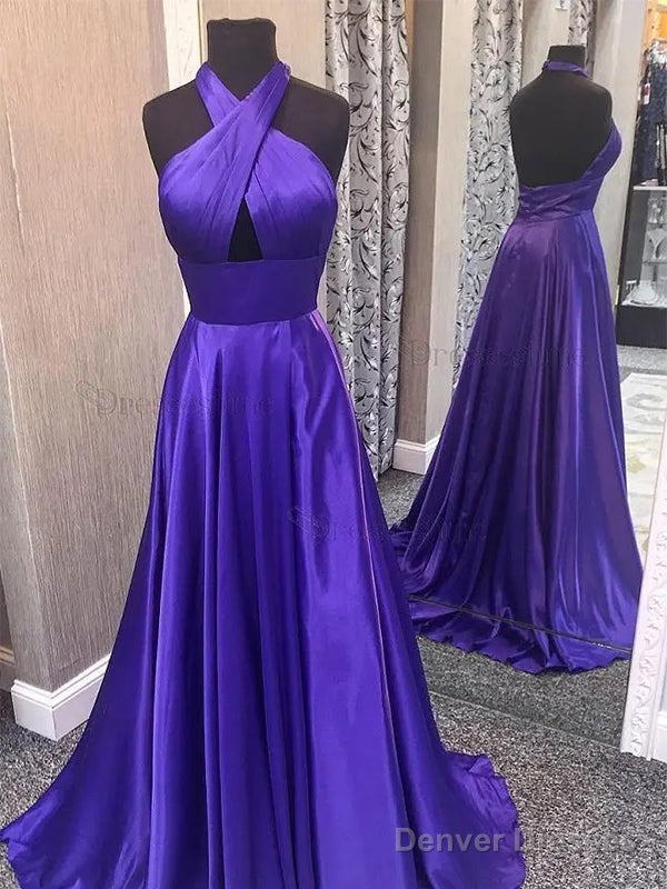 Sexy Halter A-Line Satin Prom Dress,
