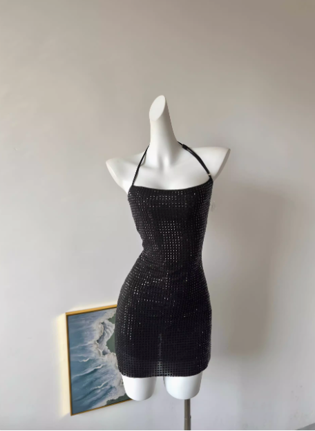 Sexy Halter Neck Super Sparkling Rhinestone Hip-Wrapped Birthday Short Skirt Homecoming Dress