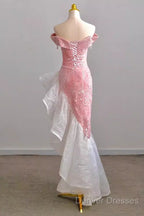 Sexy High Low Off The Shoulder Pink Velvet Prom Dress