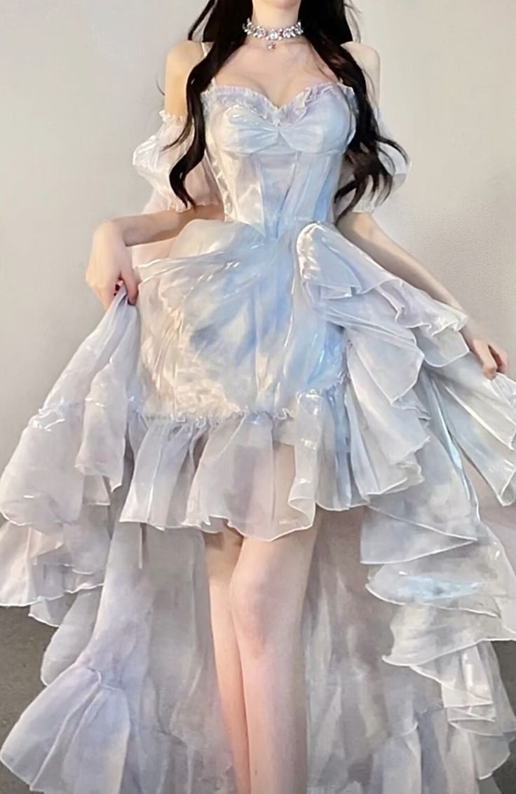 Sexy High Low Straps Blue Prom Dress 21Th Birthday Outfit