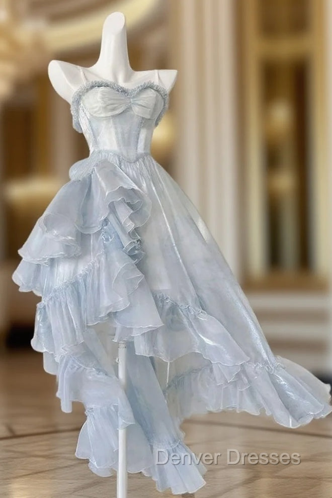 Sexy High Low Straps Blue Prom Dress 21Th Birthday Outfit Main image