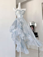 Sexy High Low Straps Blue Prom Dress 21Th Birthday Outfit
