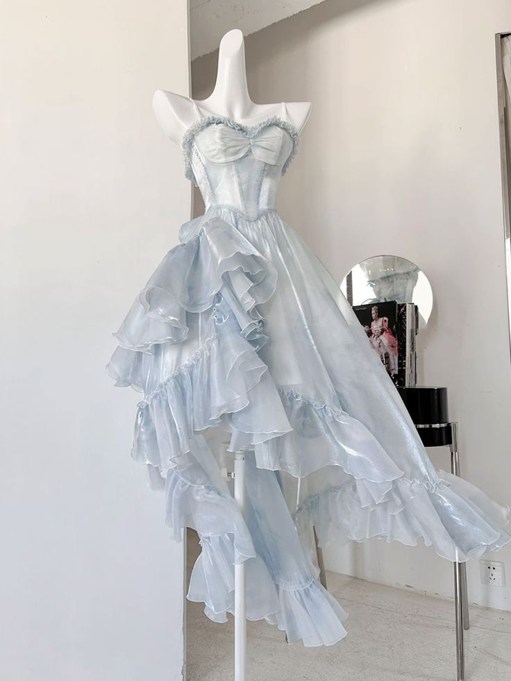 Sexy High Low Straps Blue Prom Dress 21Th Birthday Outfit