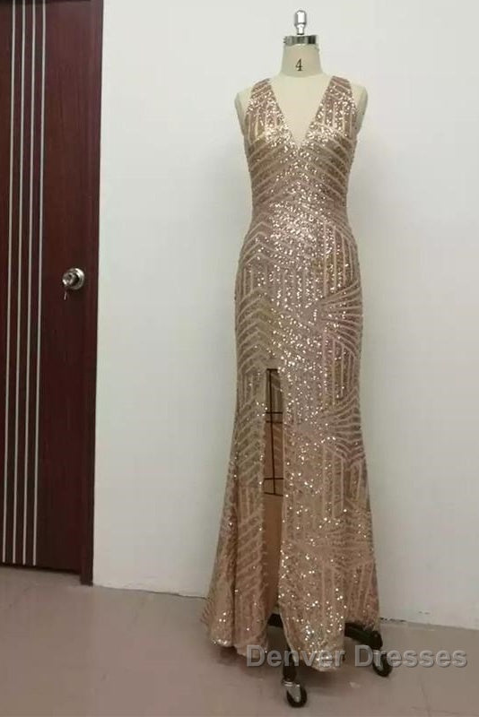 Sexy Leg Split Open Back Mermaid Sequins Prom Dress Secondary image