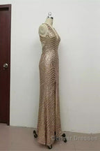 Sexy Leg Split Open Back Mermaid Sequins Prom Dress