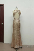 Sexy Leg Split Open Back Mermaid Sequins Prom Dress