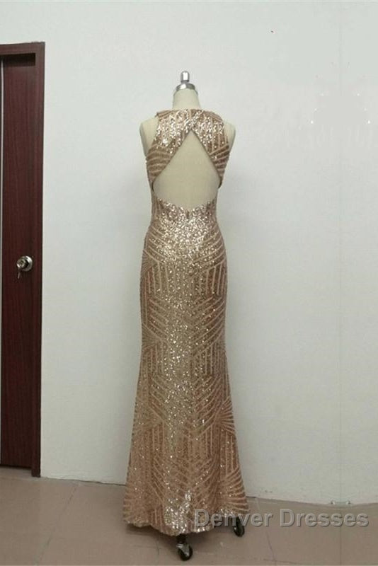 Sexy Leg Split Open Back Mermaid Sequins Prom Dress