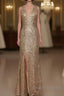 Sexy Leg Split Open Back Mermaid Sequins Prom Dress