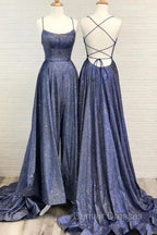 Sexy Long A-line Spaghetti Straps Backless Ruffles Prom Dress with Slit