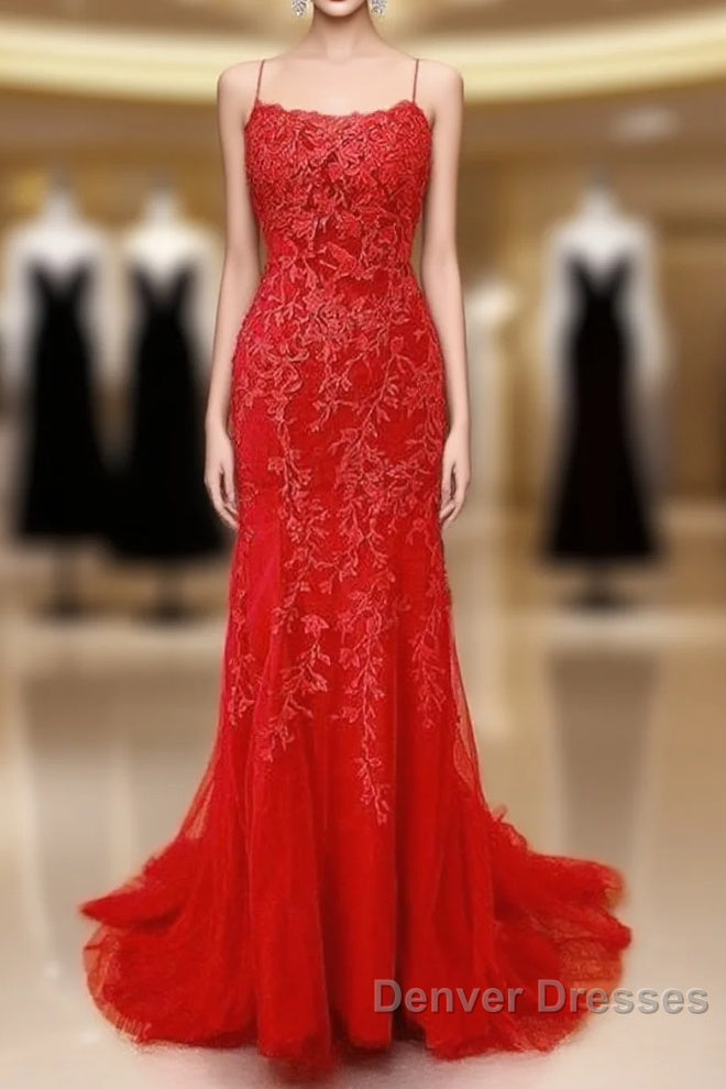 Sexy Long Lace Red Prom Dress Open Back