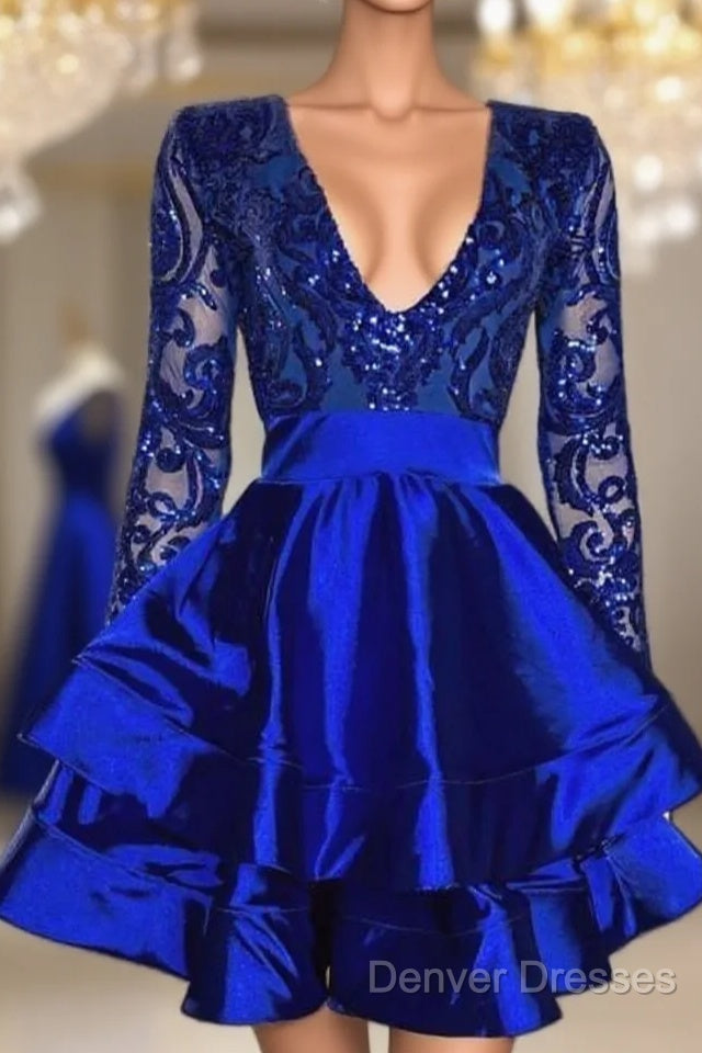 Sexy Long Sleeve Cocktail Dress,Royal Blue Homecoming Dress Main image