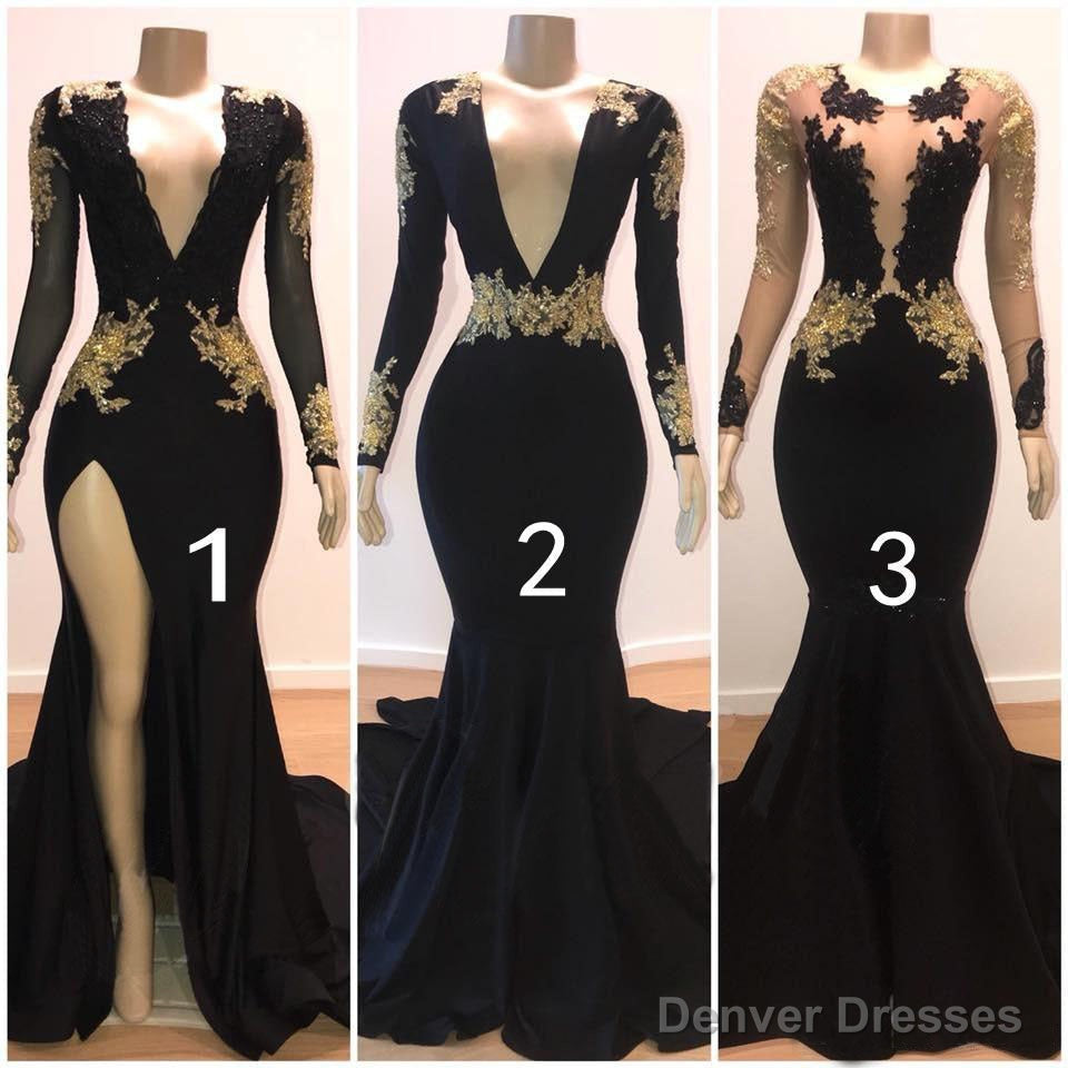 Sexy Long Sleeves Black Mermaid Prom Dress Sequins Long Deep V-neck With Split Secondary image
