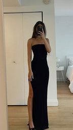 Sexy Mermaid Black Strapless Slit Prom Dress 17Th Birthday Outfits
