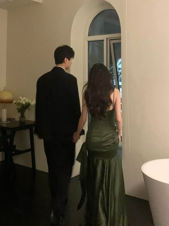 Sexy Mermaid Green Party Dress Satin Prom Dress