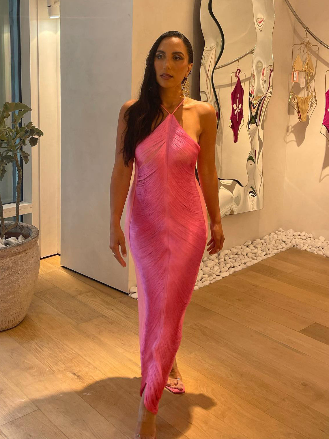 Sexy Mermaid Halter Hot Pink Long Prom Dress
