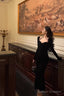 Sexy Mermaid Halter Long Sleeves Velvet Black Prom Dresses Birthday Outfits