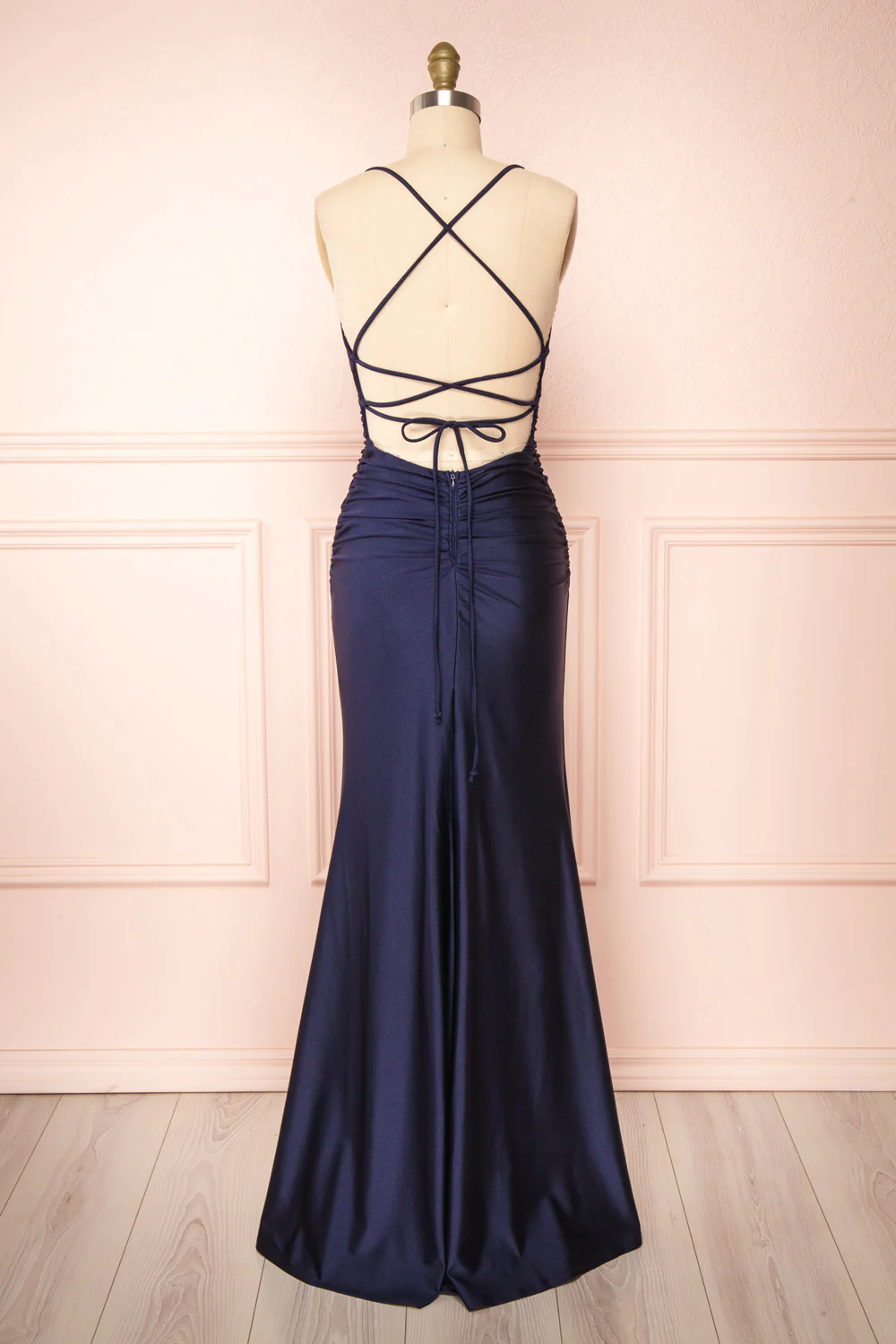 Sexy Mermaid Halter Sleeveless Navy Blue Long Prom Dress