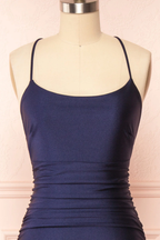 Sexy Mermaid Halter Sleeveless Navy Blue Long Prom Dress