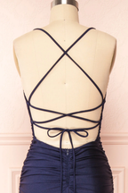 Sexy Mermaid Halter Sleeveless Navy Blue Long Prom Dress