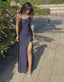 Sexy Mermaid Halter Sleeveless Navy Blue Long Prom Dress
